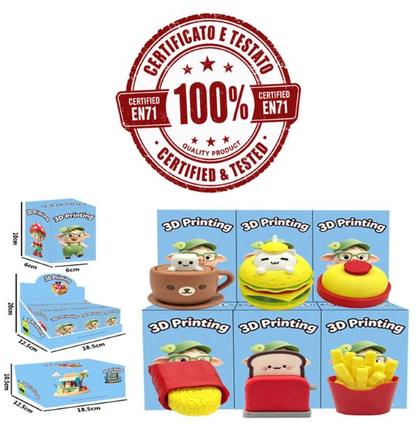 3D PRINTED LUCKY BOX (Fast Food) – Magic Click – Personaggini in PLA 7cm In Blind Box (15x12x12cm) In espo da 6pz 6ass…x6…x336
